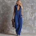 thumbnail image 2 of JULMCOMO Jumpsuits for Women Hooded Zip Up Sleeveless Casual Overalls Wide Leg Vacation Loose Fit Jumpsuit with Pockets Dark Blue S, 2 of 4