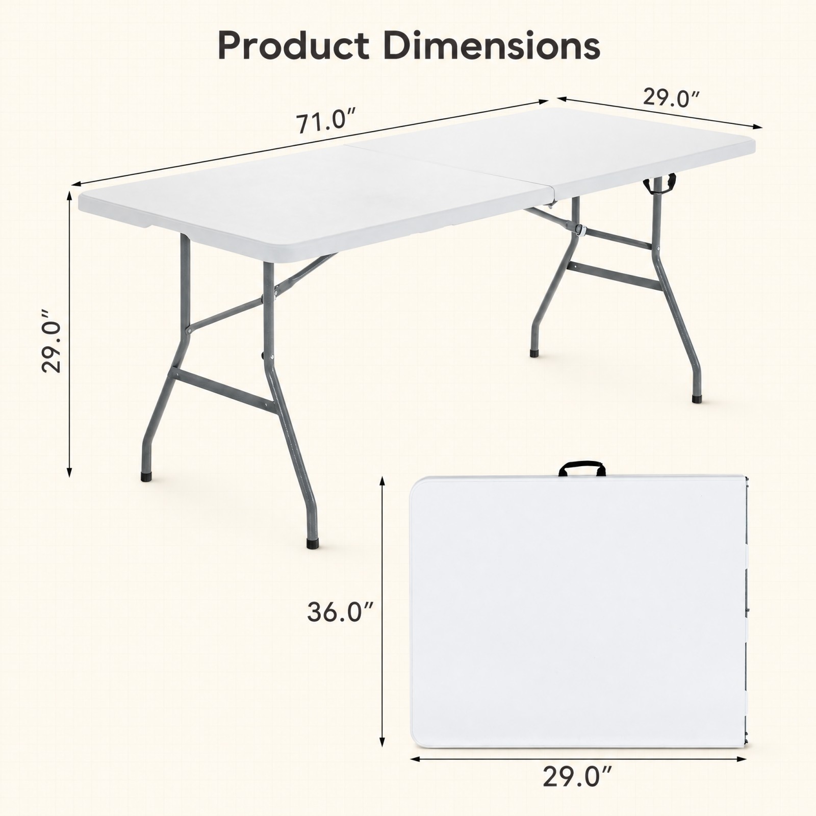 Costway 6' Folding Table, White photo 3