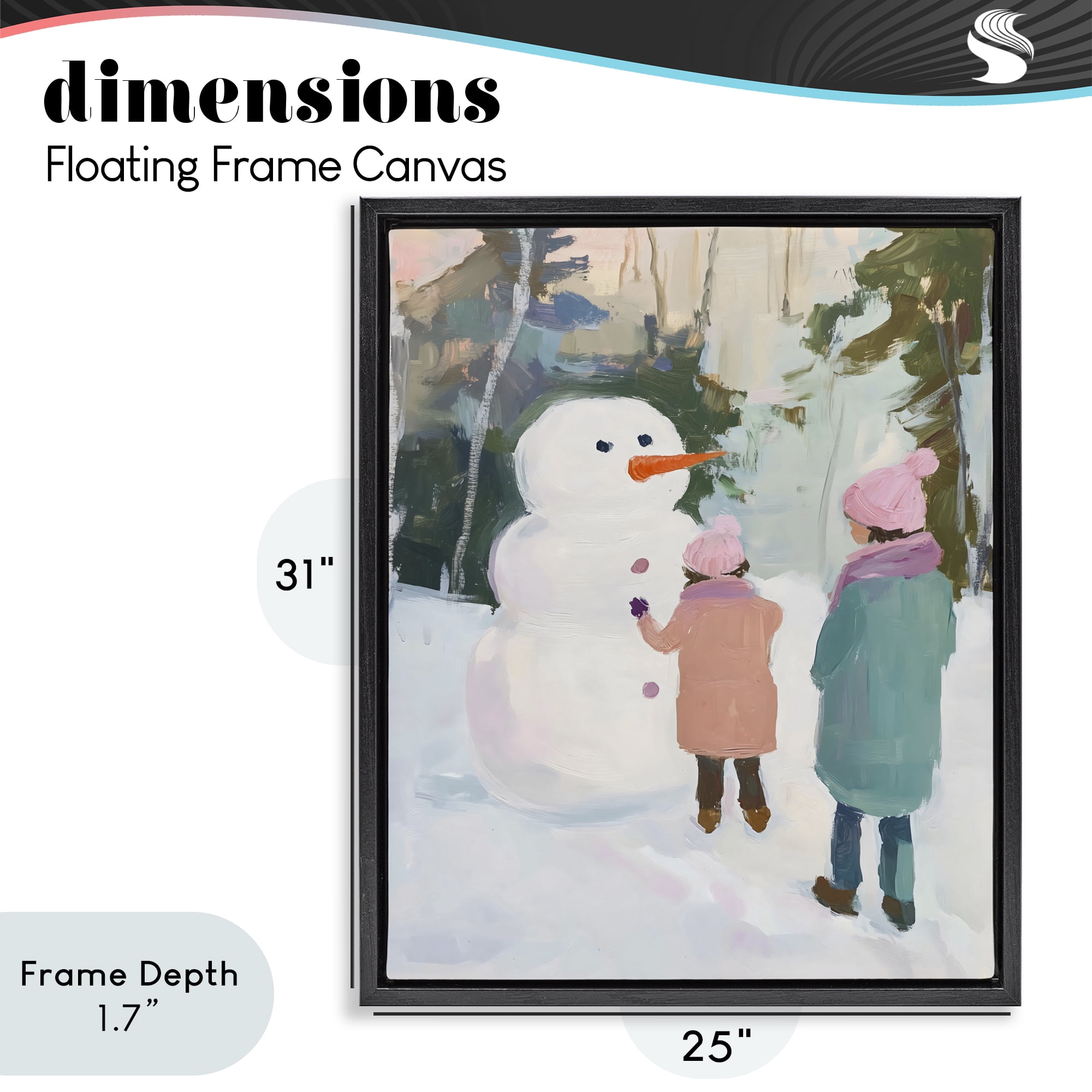 Stupell Industries Two Girls With Snowman Black Framed Floater Canvas Wall Art, design by The Prints Vibe