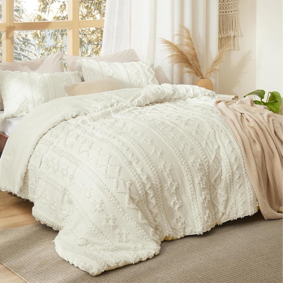 3 Pieces Farmhouse Shabby Chic Embroidery Bedding, Gifts for Woman, Soft Jacquard Queen Comforter for All Seasons