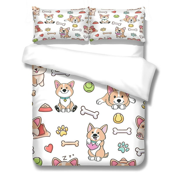 Juegos de cama Patrón de perro lindo Fundas de edredón de microfibra Fundas de almohada Niños Dibujos animados Animal Mascota Impreso Juego de cama de verano XL LYSHDW2109250014 3 piezas kenally HA012377-11