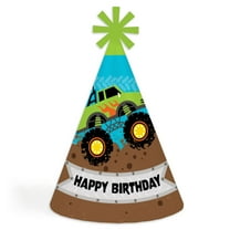 Big Dot of Happiness Smash and Crash - Monster Truck - Cone Happy Birthday Party Hats for Kids and Adults - Set of 8 (Standard Size)