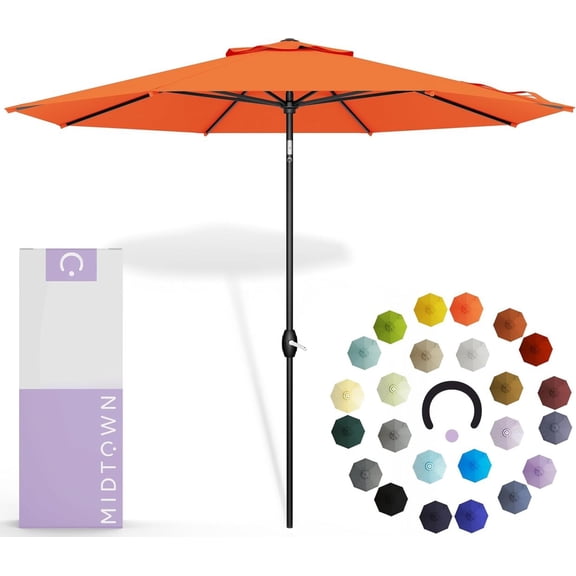 LZQP 10-Year-No-Fade - 9 Ft - UV Proof Tangerine Polyester Fabric - Umbrella Outdoor Patio, Auto-Tilt Aluminum Frame Patio Umbrella for Garden, Pool & Deck - Black Pole
