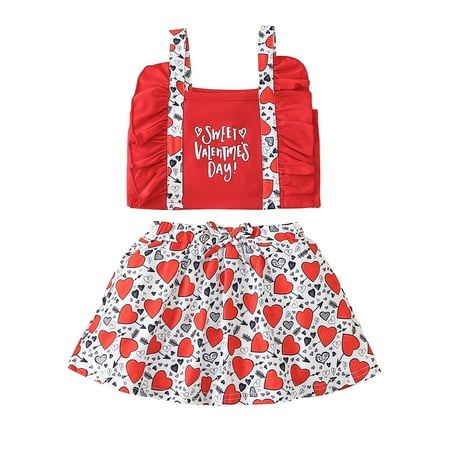 

Kids Toddler Chlidren Girls Spring Summer Valentine s Day Printed Vest Sleeveless Ruffle Skirts Set Clothing