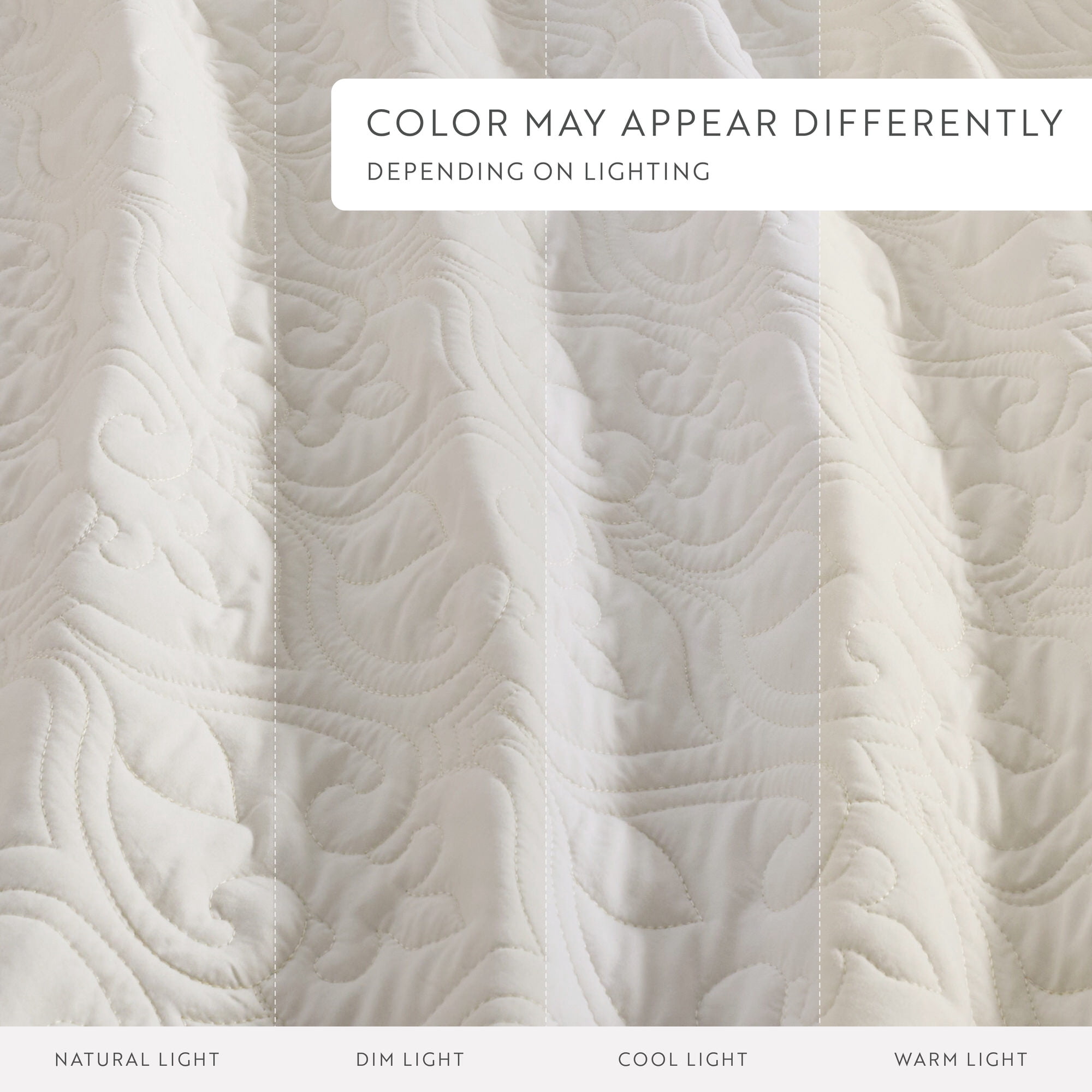 Noble Linens Ivory Damask Pattern Quilted Coverlet Set, King / CalKing
