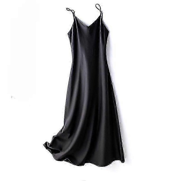 Women Satin Faux Silk Dress Strappy Underdress Nightdress Sexy A-line Long