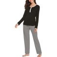 thumbnail image 4 of Femmes Pyjama Ensembles Pyjamas Manches Longues Pyjamas Doux Ensemble Rayé pour Dormir (Noir, Grand), 4 of 7