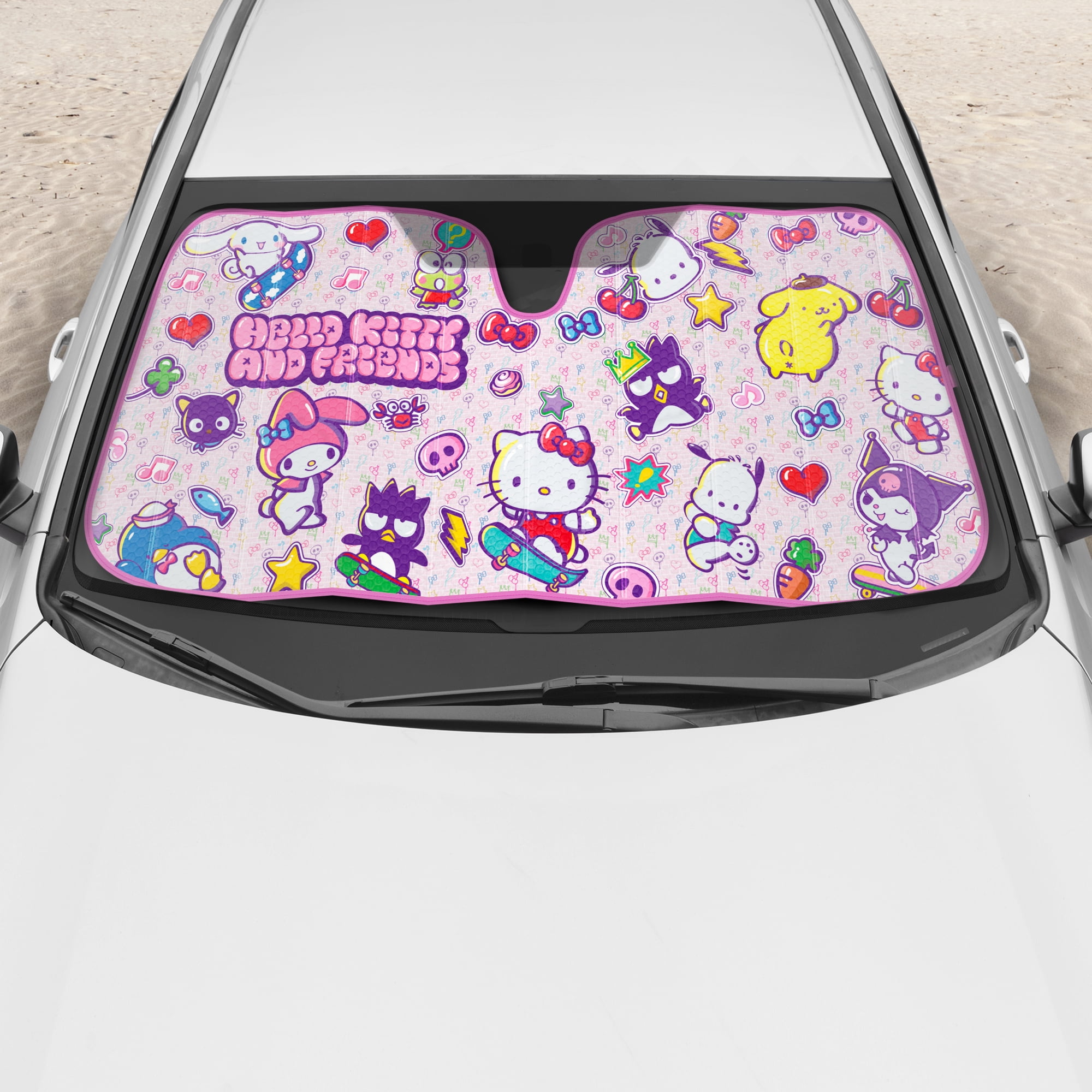 Carbella Hello Kitty and Friends Car Windshield Sun Shade, Official Sanrio Accordion Style Sunshade for Car Window, Cute Car Sun Shade Windshield, Hello Kitty Car Accessories for Women (HK & Friends)
