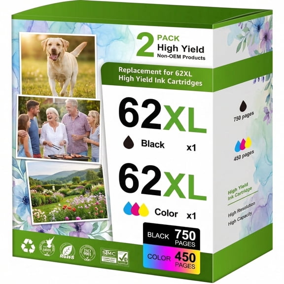 62XL Ink Cartridges Compatible for HP 62 Ink Cartridges for Envy 5540 5640 5660 5740 7644 7645 8040