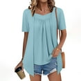 thumbnail image 2 of Womens Fake Two-Piece Shirts Cute Summer Lightweight Tunic Flowy Tops Short Sleeve Pleated Blouse Dressy Casual, 2 of 7
