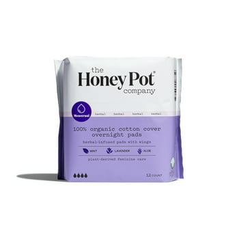The Honey Pot Company, al Overnight Pads with Wings,  Cotton Cover, 12 ct.