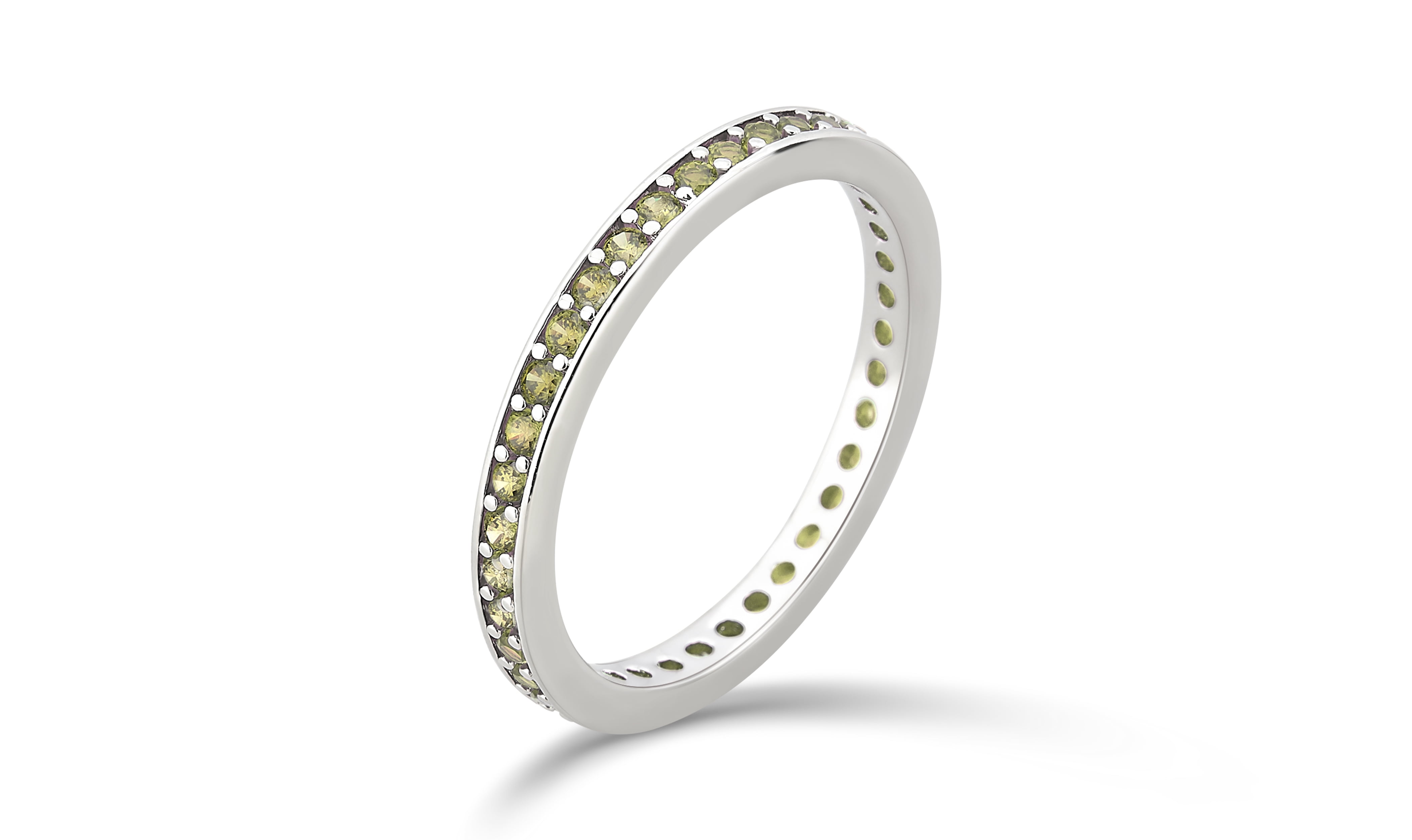 Arista Created Peridot Eternity Women's Fashion Wedding Band in Silver Overlay Brass White