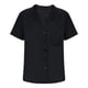 thumbnail image 4 of Craaazy Women's Casual V-Neck Blouse, Solid Color Cotton Linen Short Sleeve Top, Comfy Chest Pocket Shirts for Daily Wear Gifts, 4 of 6