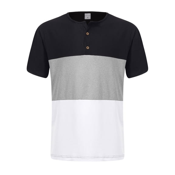 JAJAHO Henley Shirts For Men Color Block T Shirt Short Sleeve Casual Loose Fit Summer Daily Wear Trendy Tops