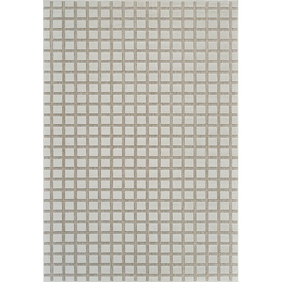 4' X 6' Cream and Beige Geometric Distressed Indoor Outdoor Area Rug