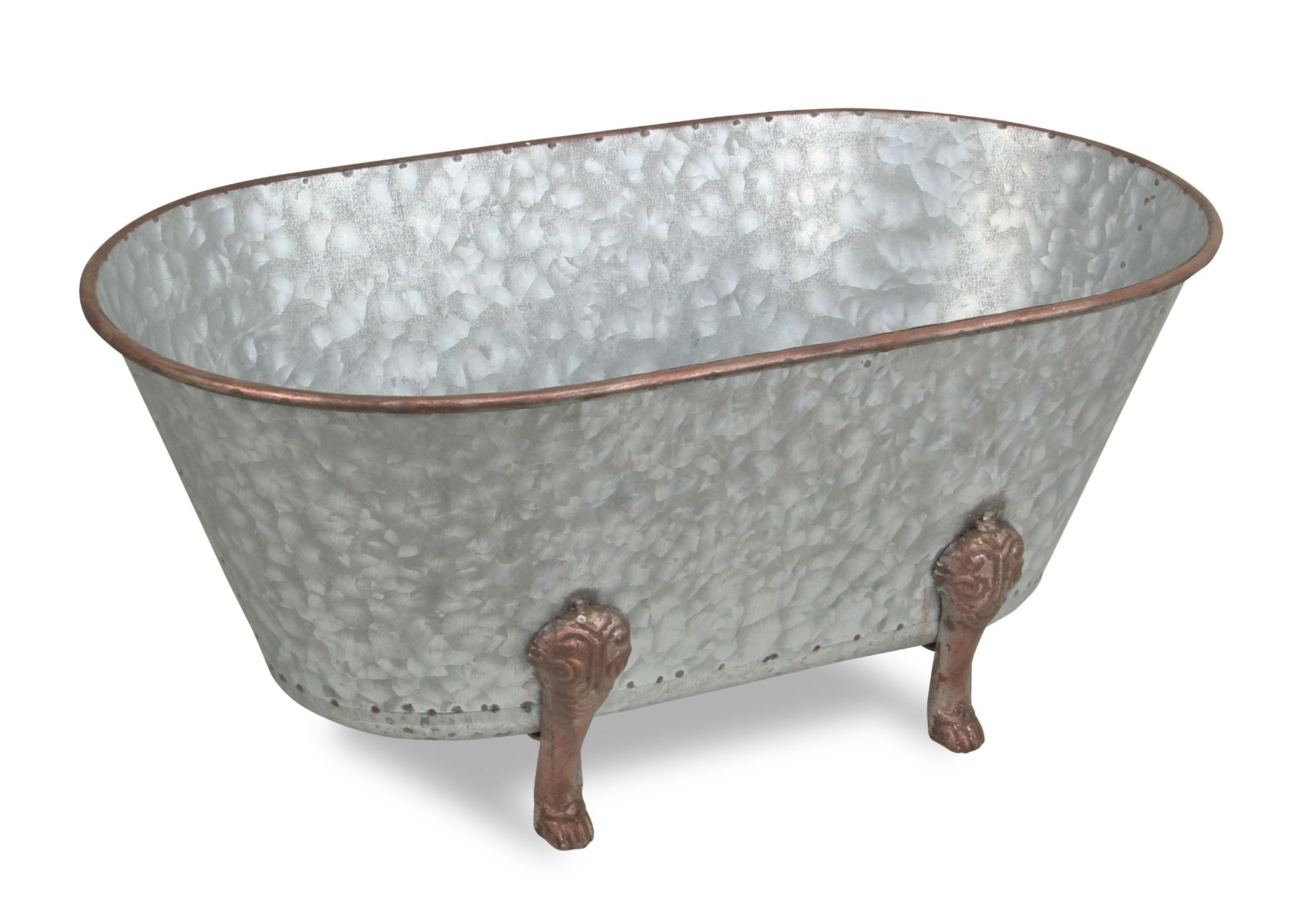 20" Silver and Brown Contemporary Style Galvanized Handmade Tub Decor