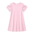 thumbnail image 4 of MEZZALL Girls Summer Dresses Short Sleeve Casual Round Neck Straight Beach Dress With Ruffle Solid Color Vacation Sundress, 4 of 4