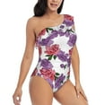 thumbnail image 3 of Gukieu Peonies Print One-shoulder Ruffled One-piece Swimsuit with Removable Chest Pads and Tummy-control Swimsuit for Women-Large, 3 of 6