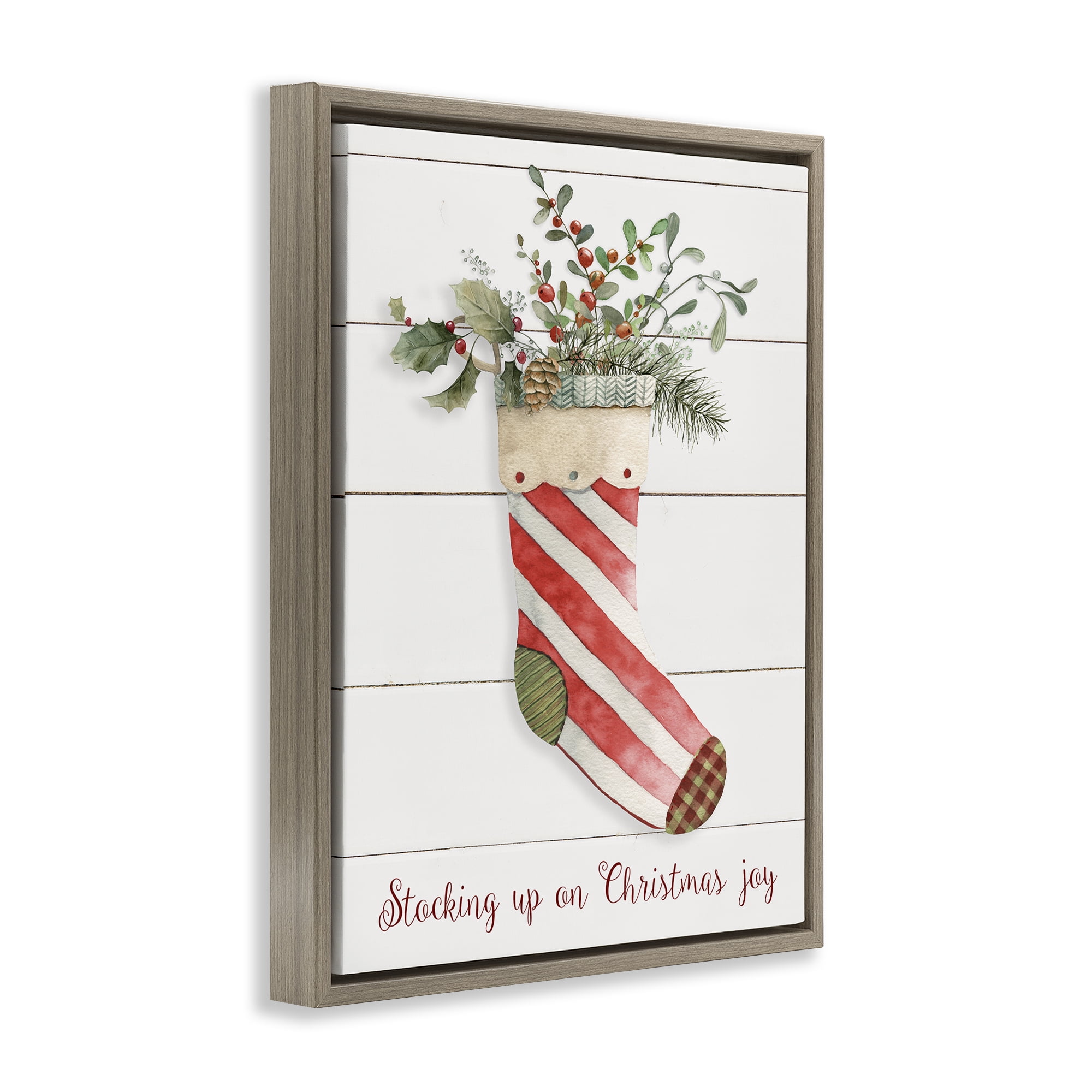 Stupell Industries Stocking Up On Christmas Holiday Painting Brown Floater Framed Canvas Art Prints Wall Art, 25 x 31