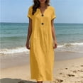 thumbnail image 4 of SAWOBUUN Women Linen Midi Dress Short Sleeve V Neck Loose Casual Tunic Dresses Summer Beach Vacation Daily Dress, 4 of 6