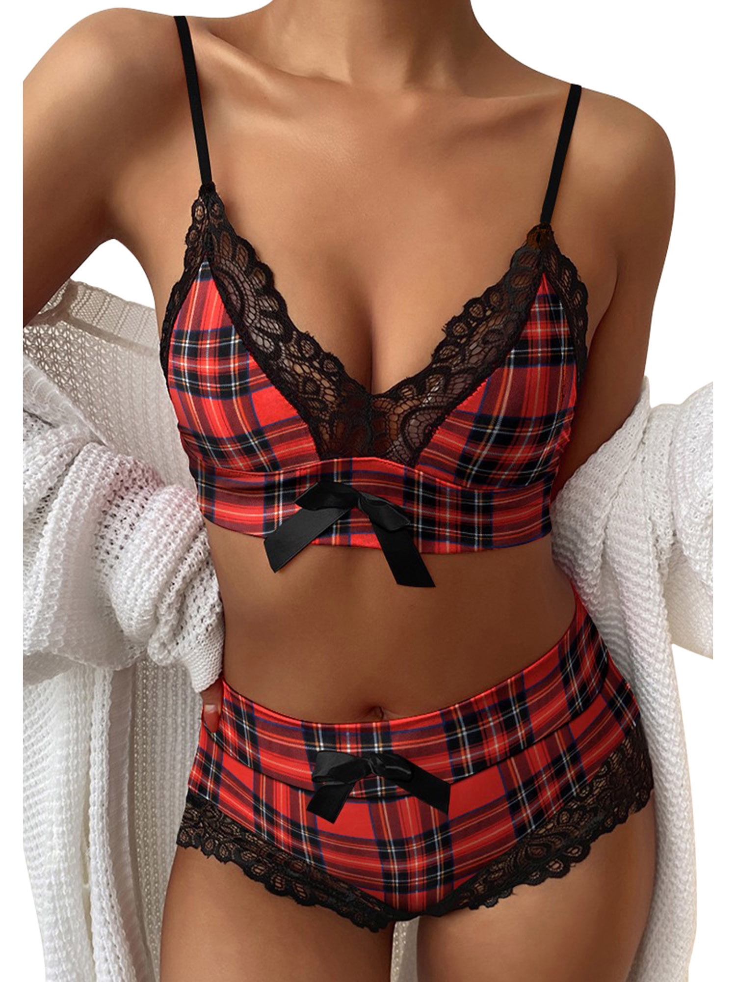 Burberry Lace-trim Check-print Bra in Red Womens Clothing Lingerie Bras 