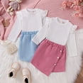 thumbnail image 4 of Godderr Kids Toddler Girls 2Pcs T-Shirt Dress Set，Fall Winter Pullover T-Shirt Tops Skirt Pants Set Infant Baby Mini Skirt Outfit Ruffle Turtleneck Solid Knit Tops with Hat for 6M-5Y, 4 of 7
