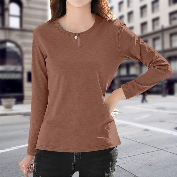 HLKJKLS Long Sleeve Shirts For Women Crew Neck Long Sleeve Classic Fit T Shirt Soft Nylon Spandex Breathable Casual Brown M-4Xl