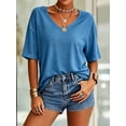 thumbnail image 2 of Summer Women's Casual Solid Color T-shirt Half Sleeved Simple V-neck Tee Tops, 2 of 5