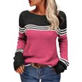 thumbnail image 2 of Pink Hoodies for Women's Casual Hook Temperament Top Europe and The United States Long Sleeve Knitted Striped Matching Color Crew Neck Sweater Pullover Top Fall Tops for Women 2025, 2 of 5