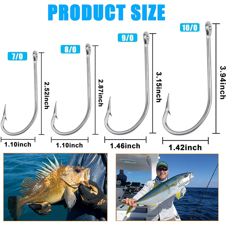 Saltwater Fishing Hooks O'Shaughnessy Stainless Steel Fishing Hooks Kit  Forged Long Shank Hooks Extra Strong for Saltwater Freshwater