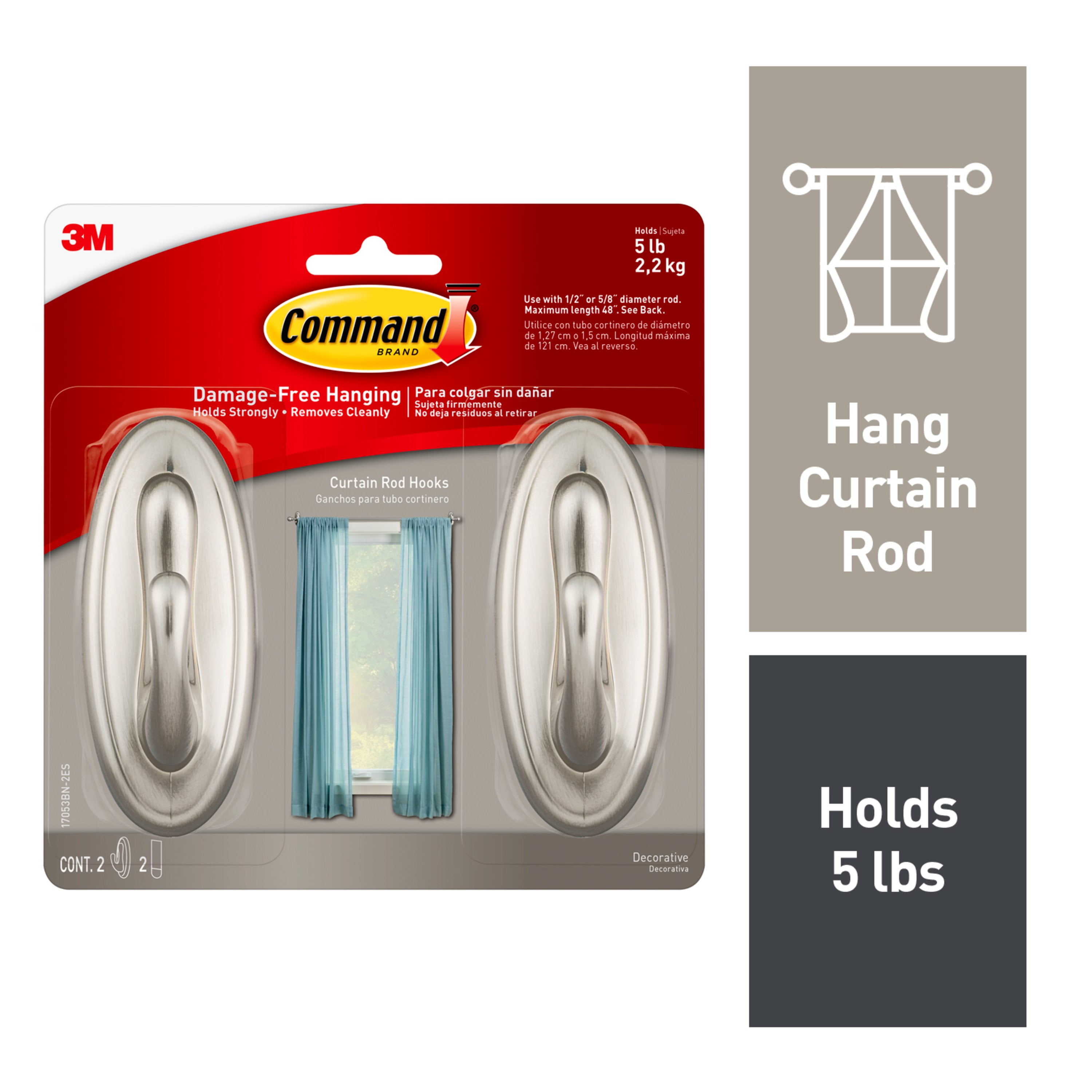 Command Curtain Rod Hooks 2 Hooks 2 Strips Walmart Com