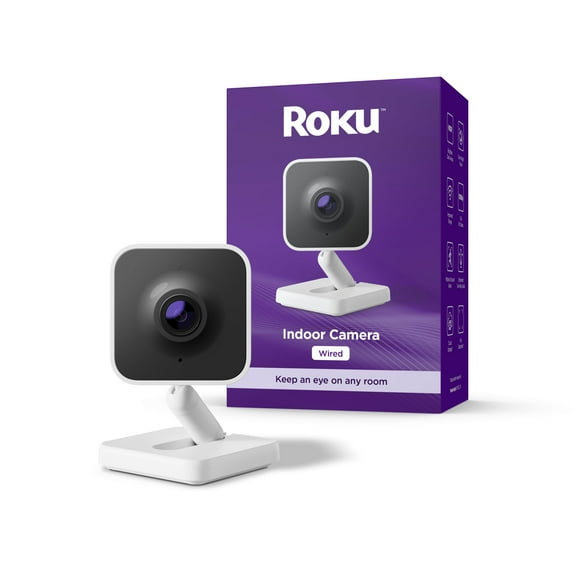 Roku New Indoor Camera 2024 - Home Security - 1-Pack - Wired Security Camera & Pet Monitor With 1080P Hd Color Night Vision, Works With Alexa & Google, Motion & Sound Detection, Wdr & Wifi 6