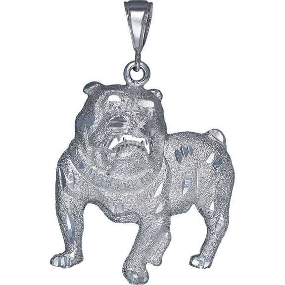 Large Sterling Silver Bulldog Pendant Necklace 10 Grams 2.2 Inches with Diamond Cut Finish and 24 Inch Figaro Chain