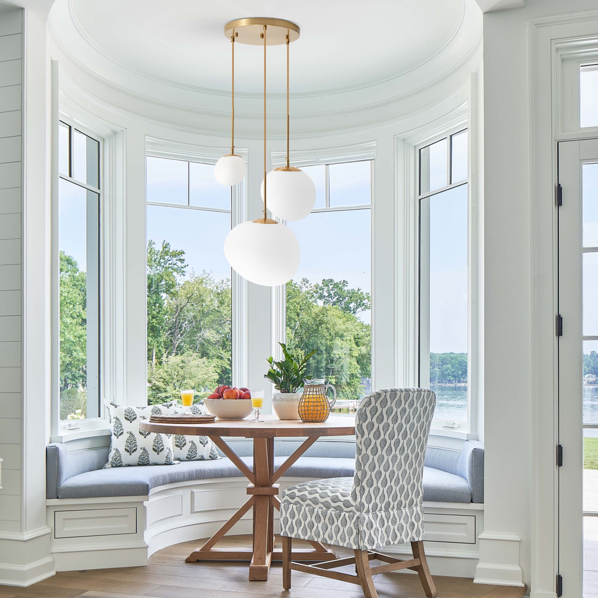 3 Lights Hanging Pendent Ceiling Chandelier, Frosted White lampshade - Ceiling Light - Pendant Light for Kitchen Island, Dining Room, Living Room, Entry Hallway