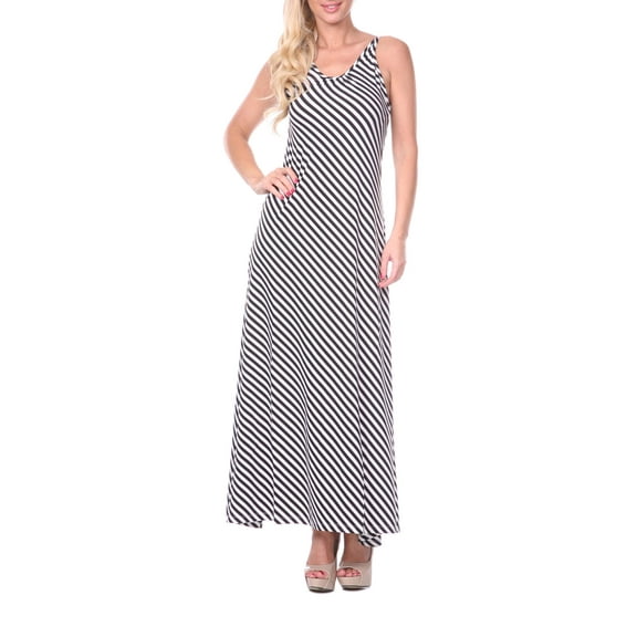 White Mark Women's Backless Striped Scoop Neck Maxi Dress