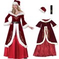 thumbnail image 3 of Conjunto de disfraz de Papá Noel para hombre y mujer, traje de cosplay de terciopelo rojo de lujo, ropa elegante para adultos, vestido de fiesta de Navidad, atuendo decorativo, 3 of 5