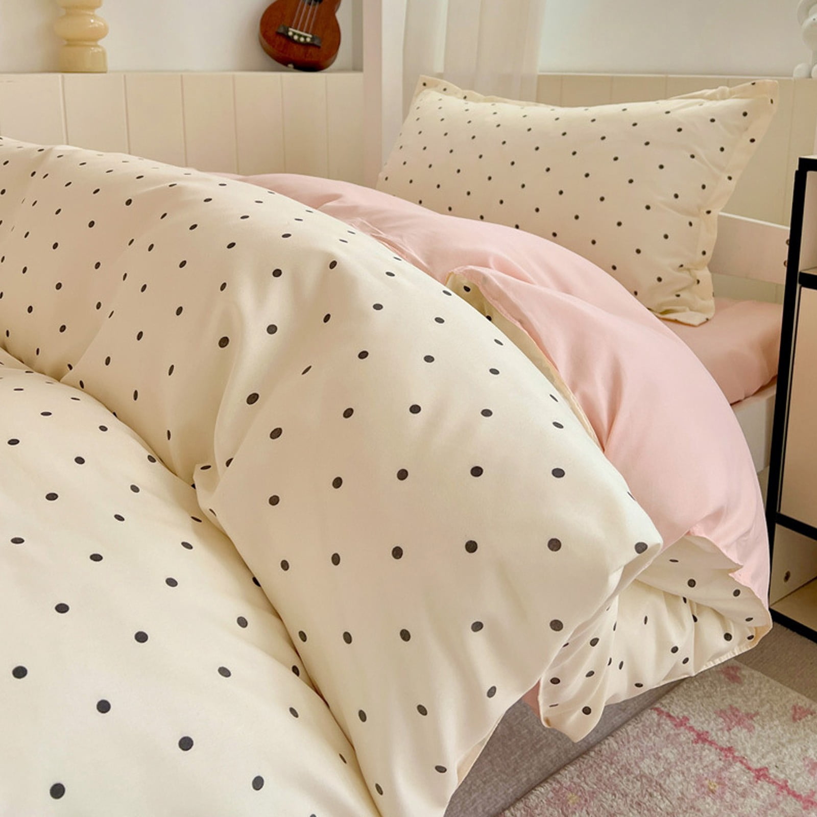 Vfedsrsge Queen Size 4 Piece Pink Girls Bedding Set - Soft Duvet Cover with Fitted Sheet, Pillowcases, Elastic Edge, Non-Fading, Cute Design for Teen Bedroom