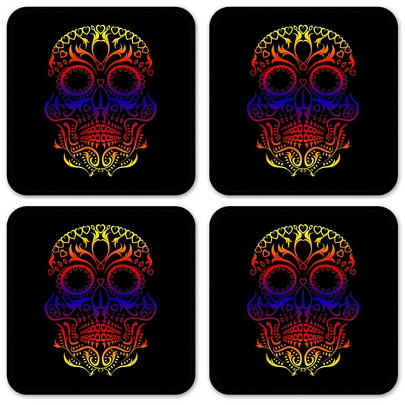 Vinyl Drink Coasters - Set of 4 - Colorful Sugar Skull