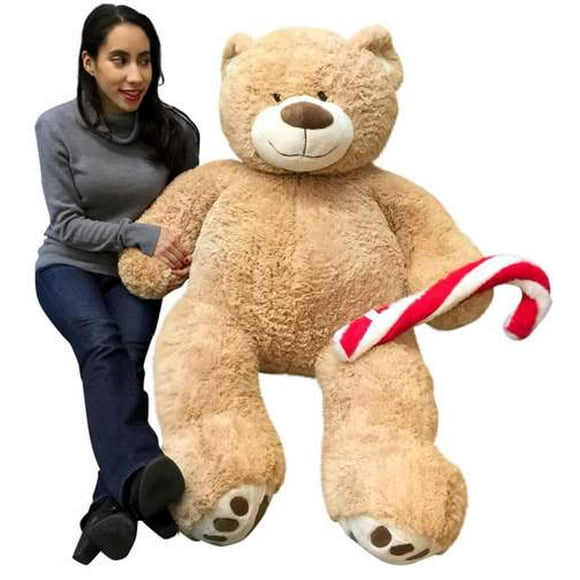Christmas Big Plush Giant Teddy Bear 5 Foot Tan Soft Holding Plush Candy Cane