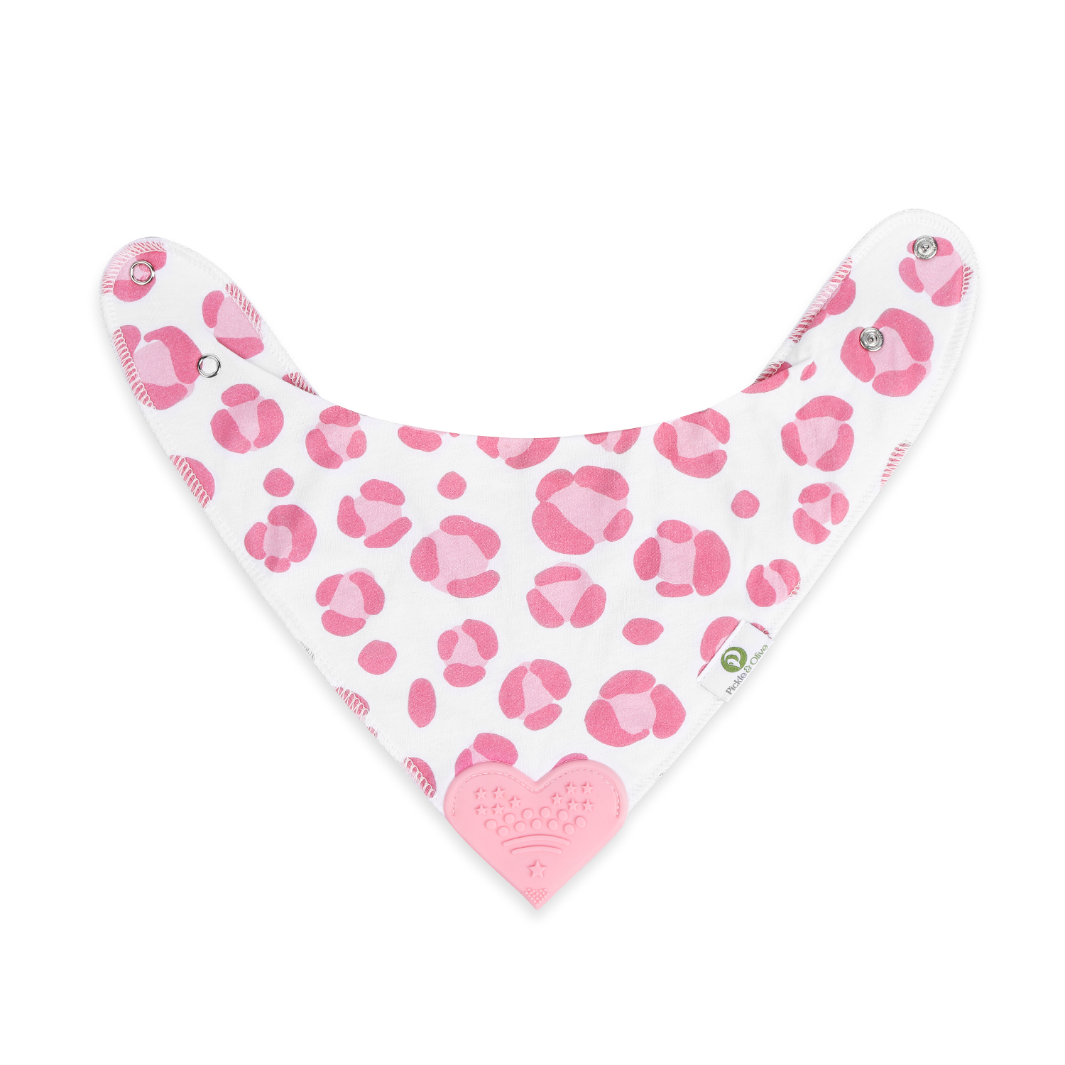 Baby Girl Bandana Bibs with Heart-Shaped Teether, 4 Pack, Pink Leopard/Cheetah Print