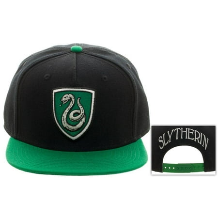 Harry Potter- Slytherin Shield Logo Snapback Apparel Hat - Black