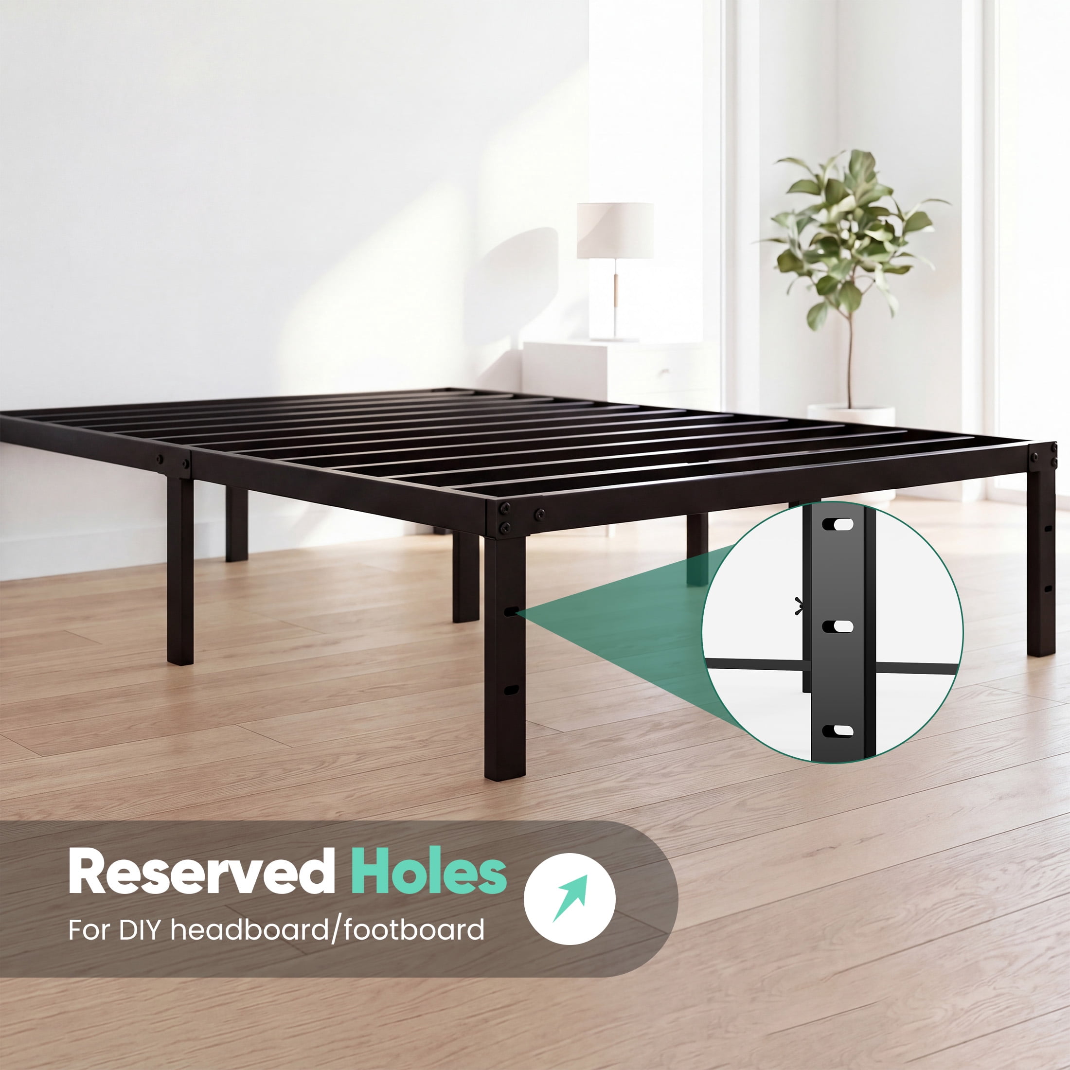 EDX 18 Inch Full Bed Frame, Extra Tall Metal Platform with Steel Slats, Heavy Duty, Under Bed Storage, Noise Free, Easy Assembly, Black