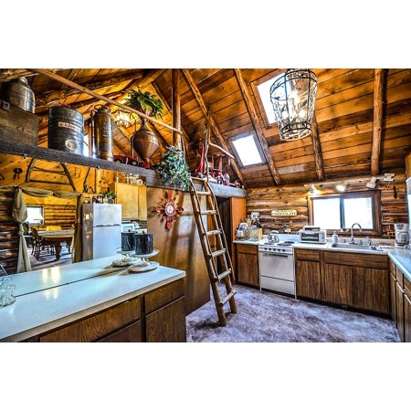 Brown Rustic Cabin Kitchen Interior laminated poster rustic cabin interior kitchen log ladder home poster print 24 x 36 walmart com