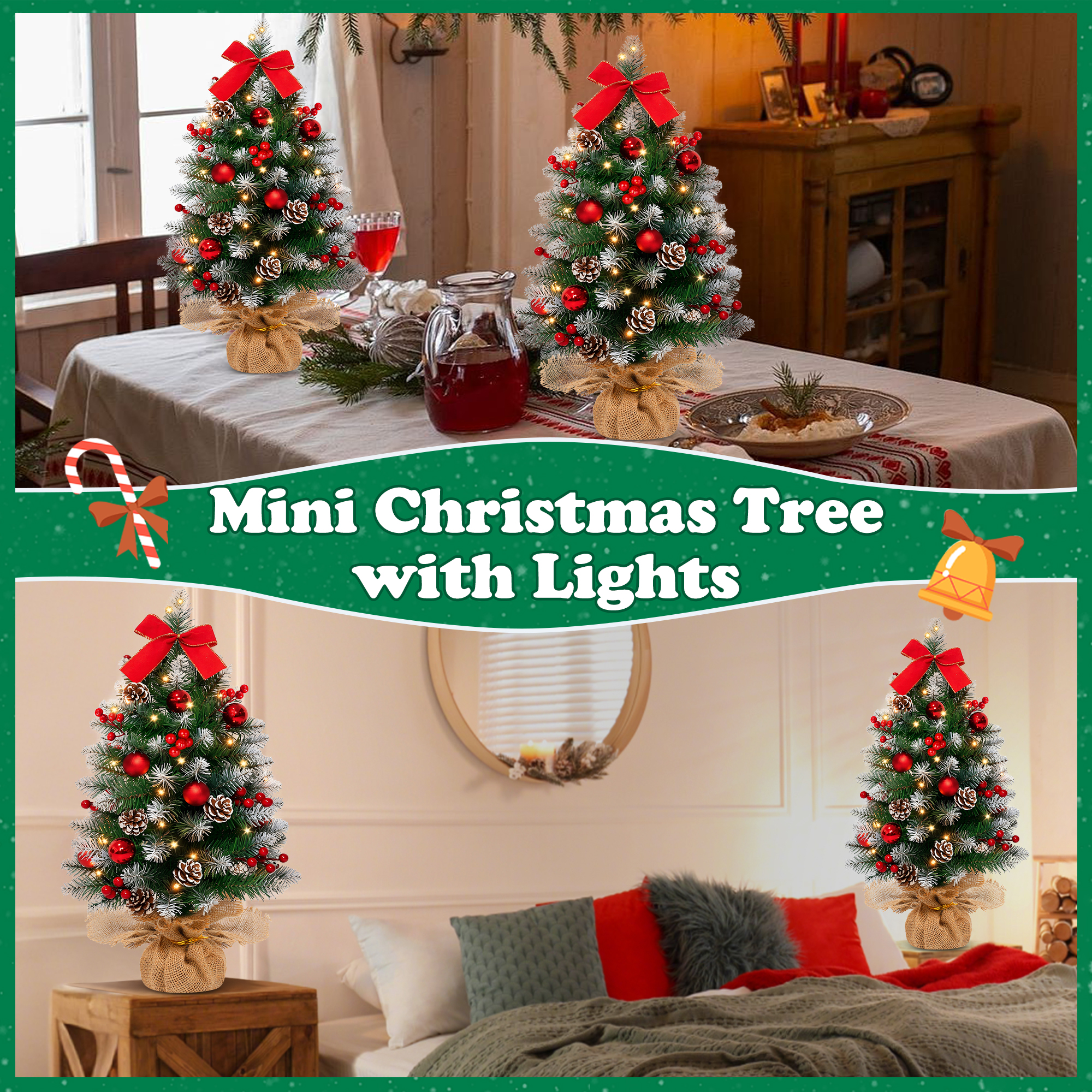 Yexmas 2-Pack 24-Inch Pre-Lit Mini Tabletop Christmas Trees photo 5