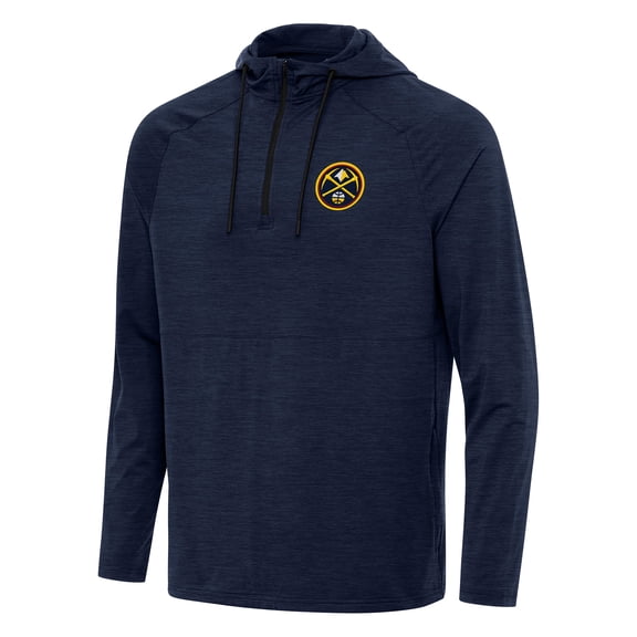 Men's Antigua Heather Navy Denver Nuggets Spikes Raglan Quarter-Zip Hoodie