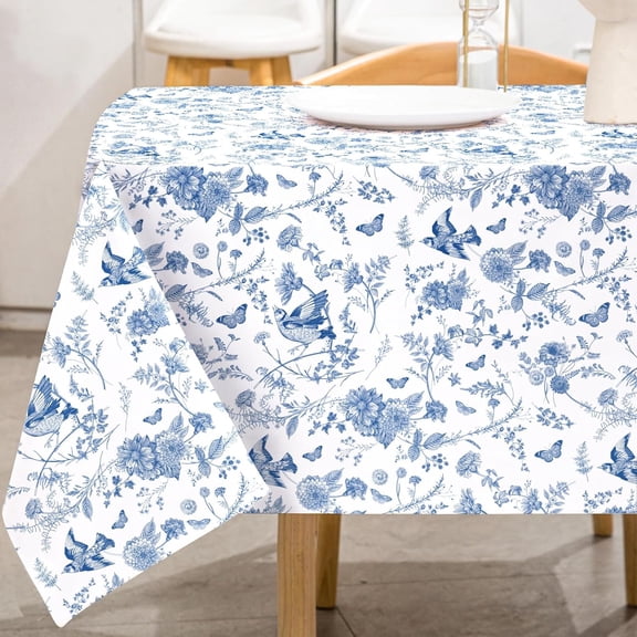 Blue Floral Tablecloth Vintage Flower Reusable Fabric Table Cloth 60 x 102 inch Waterproof Chinoiserie Hydrangea Branch Rectangle Tables Cover for Holiday Picnic Dinner Table Decor