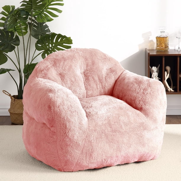Puf Gigante para Adultos y Niños con Reposabrazos - Sofá de Piso con Espuma de Alta Densidad y Tapizado Tipo Piel de Conejo Suave - Ideal para Sala, Dormitorio o Sala de Juegos - Rosa - 99 x 81 x 71