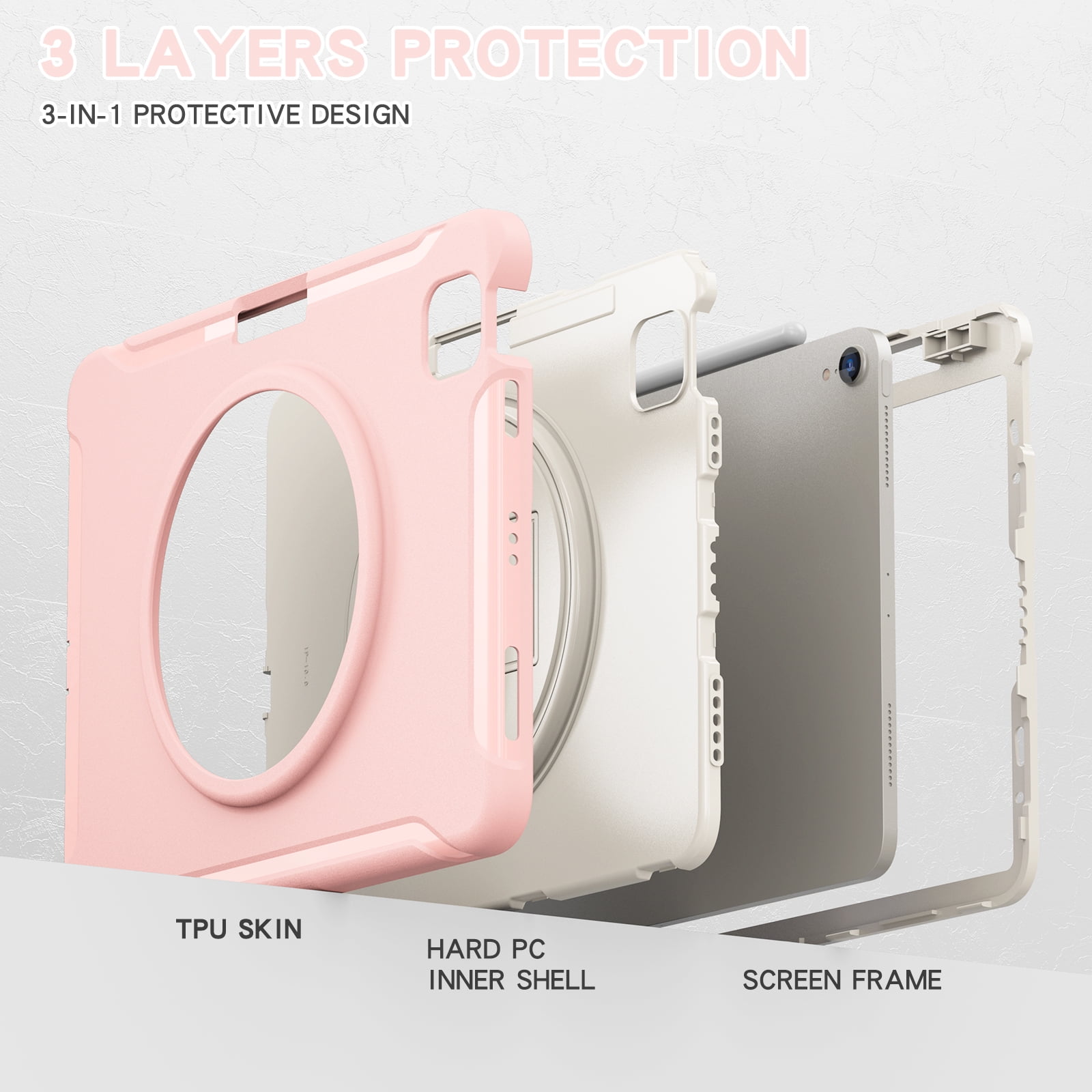 For iPad Air 11 Inch 2026/2025/2024 Case with Pencil Holder, Military Grade Shockproof Kickstand Handle Strap Anti-Scratch Kids Friendly Bumper Tablet Case Cover for Apple iPad Air 11" M4 M3 M2