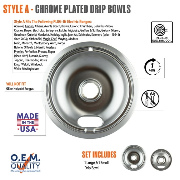 Range Kleen 12562X Drip Bowl Economy Style A Economy Chrome Plated Drip Bowls one small and one large