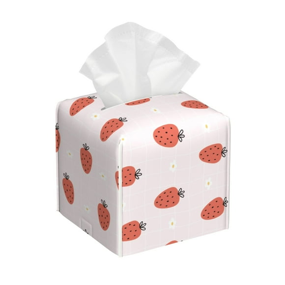 Fotbe Strawberry Porta Pañuelos Decorativo de Cuero, Caja Cuadrada Moderna para Pañuelos Faciales, Organizador y Dispensador 5x5x5''